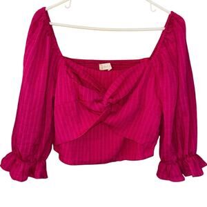 Altar’d State women’s pink twist puff sleeve cropped top shirt (size medium)